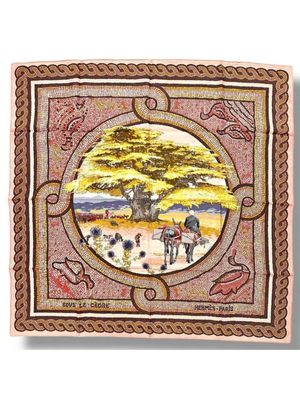 Hermes Scarf Silk Carre 90 Sous le Cedre Under Himalayan Cedar Pink